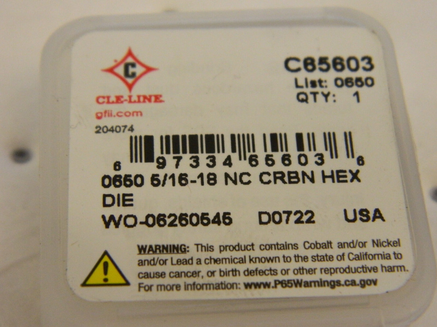 CLE-LINE Hex Rethreading Die: 5/16-18 Thread, Right Hand, Carbon Steel C65603