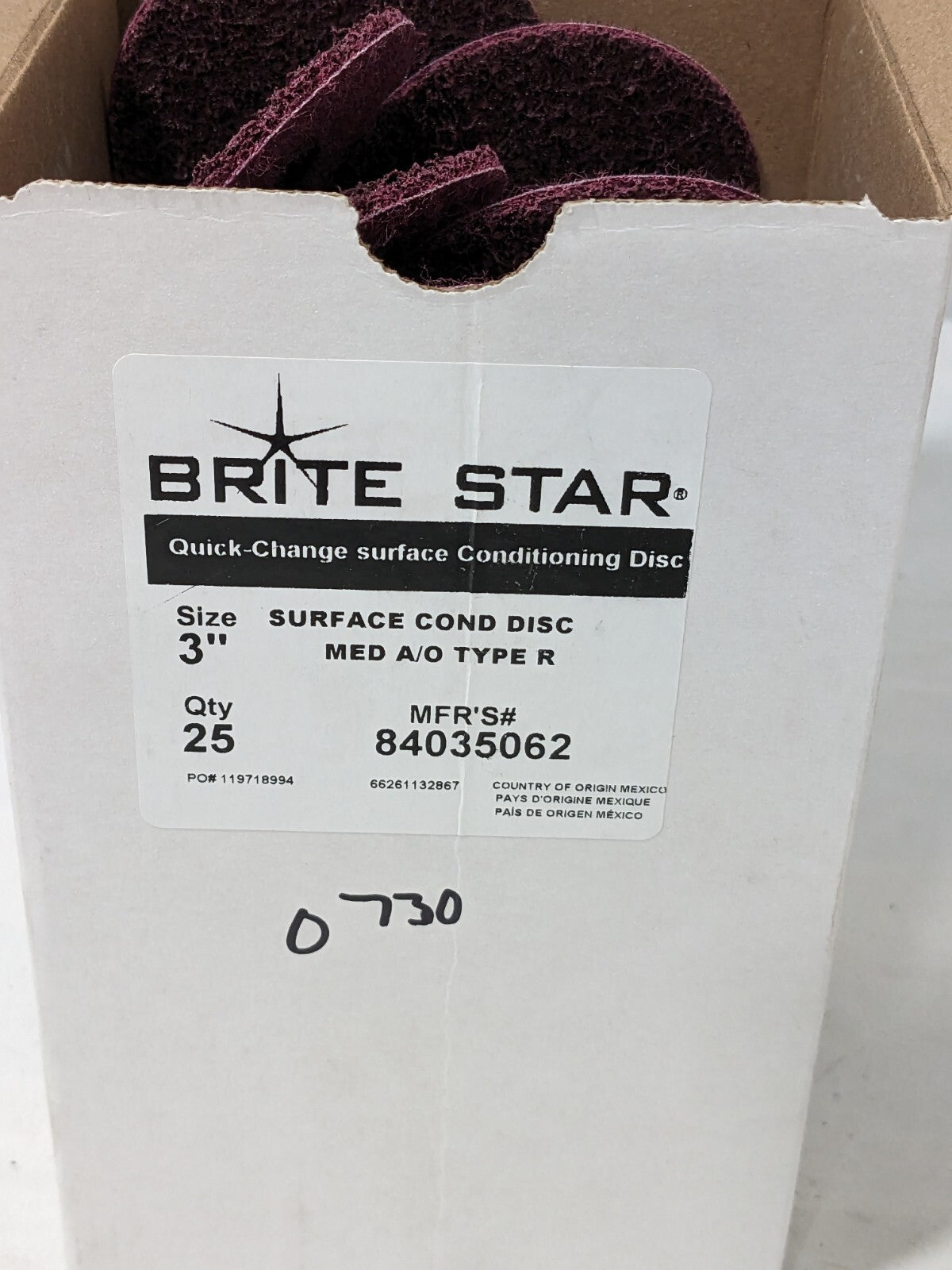 Brite Star Quick-Change Disc: Type R, 3" Dia, AO, Non-Woven Qty 25 84035062