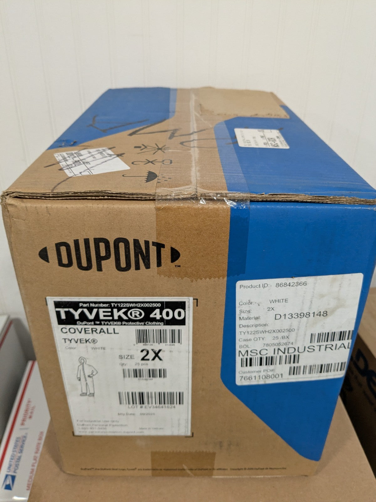 Dupont Disposable Abrasion Protection Coveralls Sz 2XL Qty 25 TY122SWH2X002500