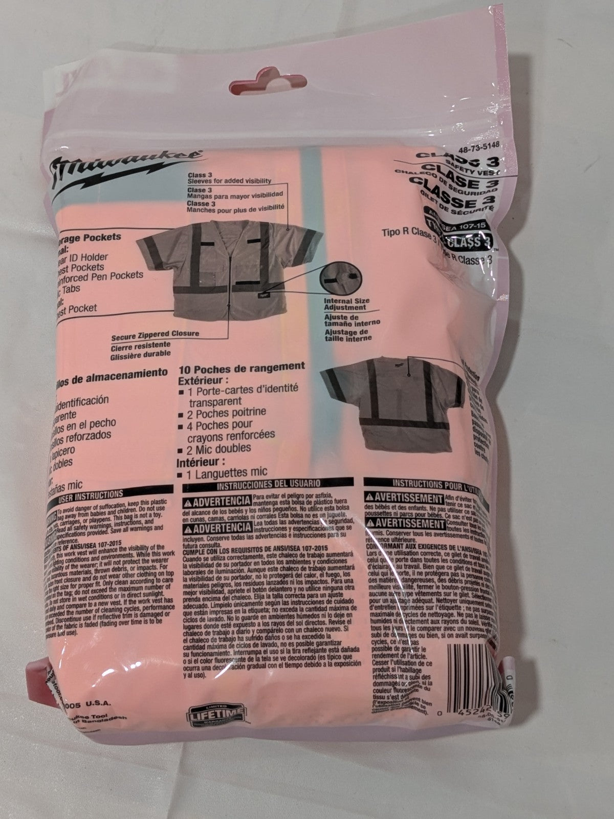 MILWAUKEE TOOL High Visibility Vest: 4X/5X-Large, Zipper Closure 48-73-5148