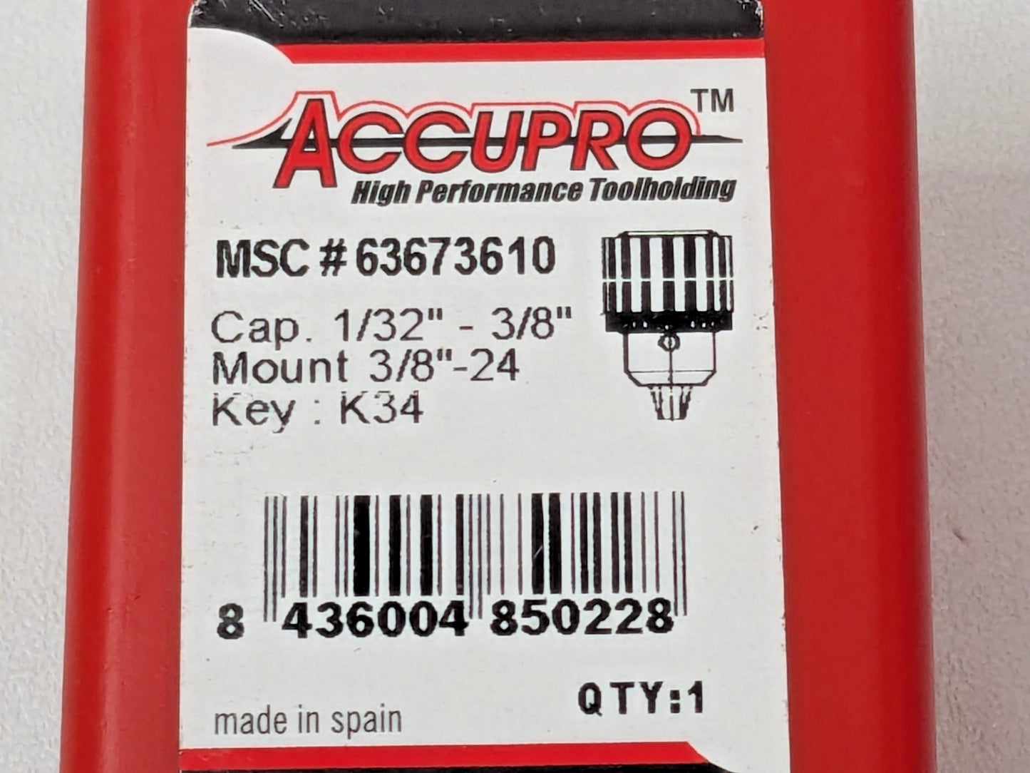 Accupro Drill Chuck 1/32" to 3/8" Capacity Threaded Mount 3/8-24" 63673610
