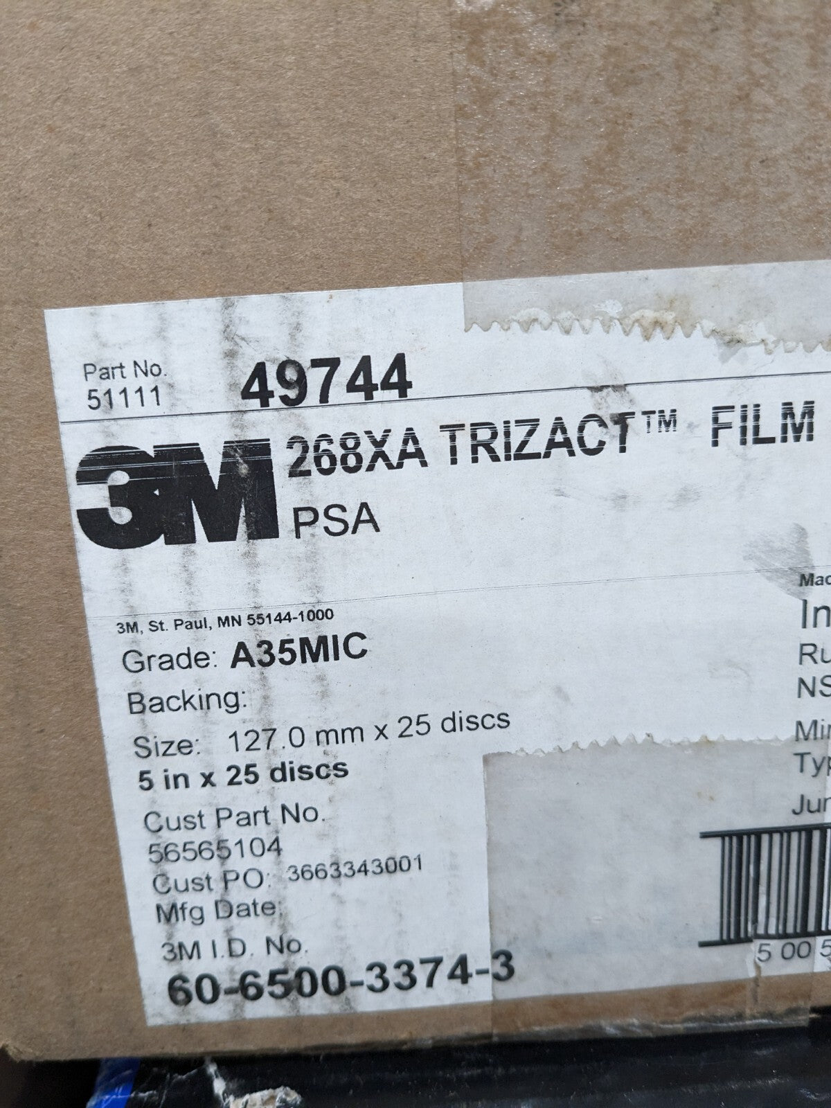 3M PSA Disc: 5" Disc Dia, 35 Grit, Aluminum Oxide Qty 1 Roll 7000120385