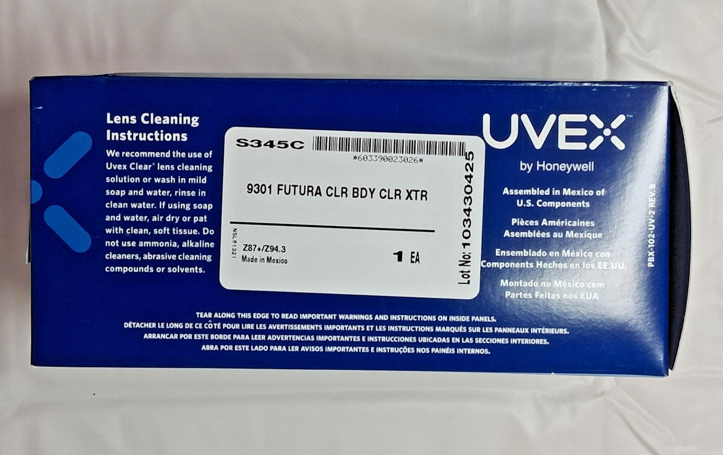 Uvex Futura Safety Goggles Clear Anti-Fog OTG Indirect Vent Qty 3 S345C