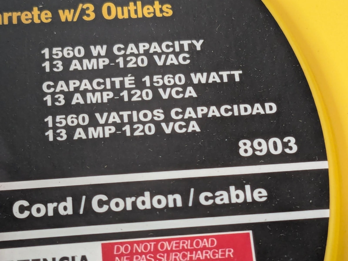 Bayco 50ft Retractable Polymer Cord Reel w/3 Outlets 13Amp SL-8903
