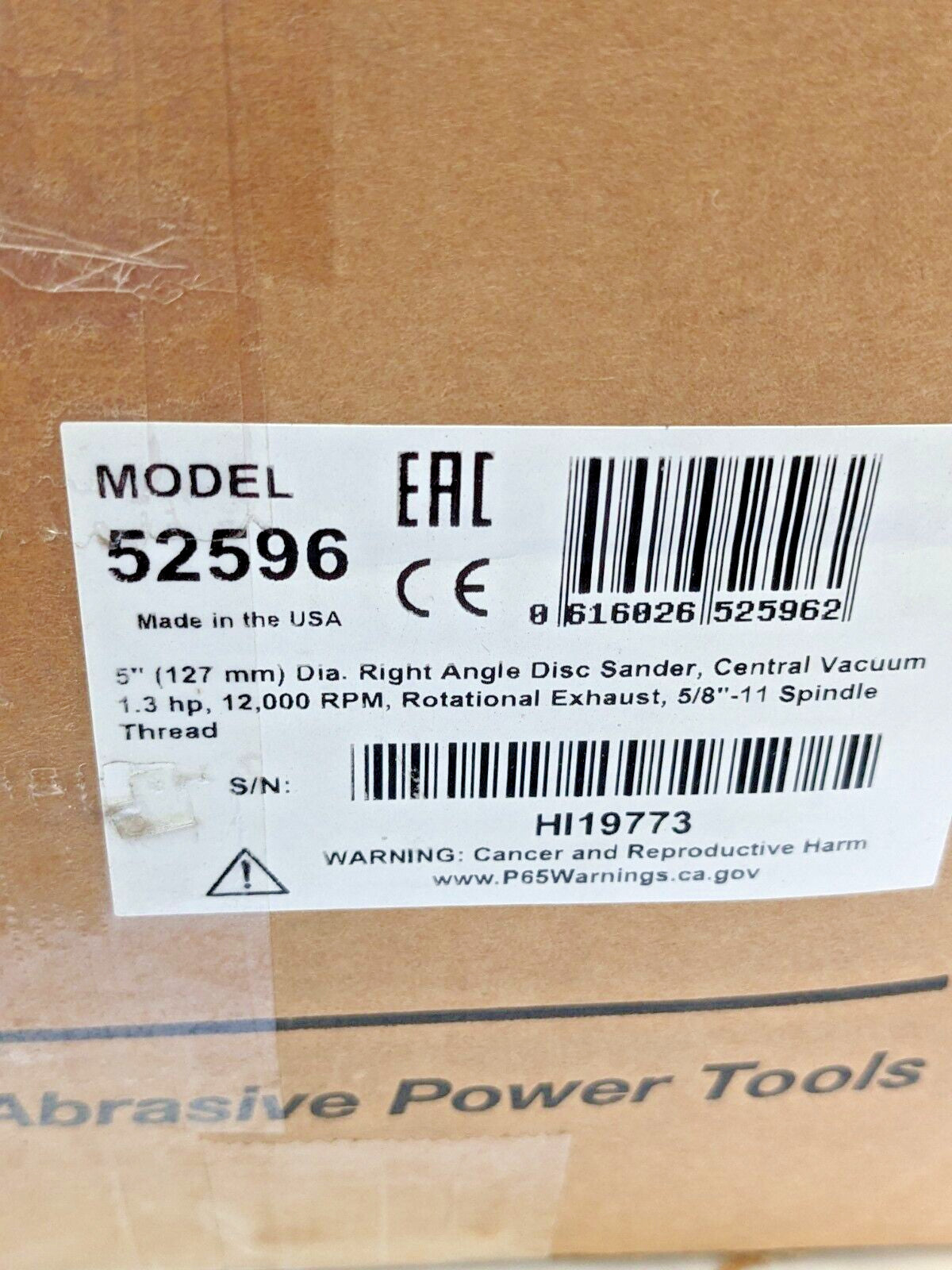 Dynabrade 5" Right Angle Disc Sander 1.3 HP 12000 RPM 52596 PARTS/REPAIR