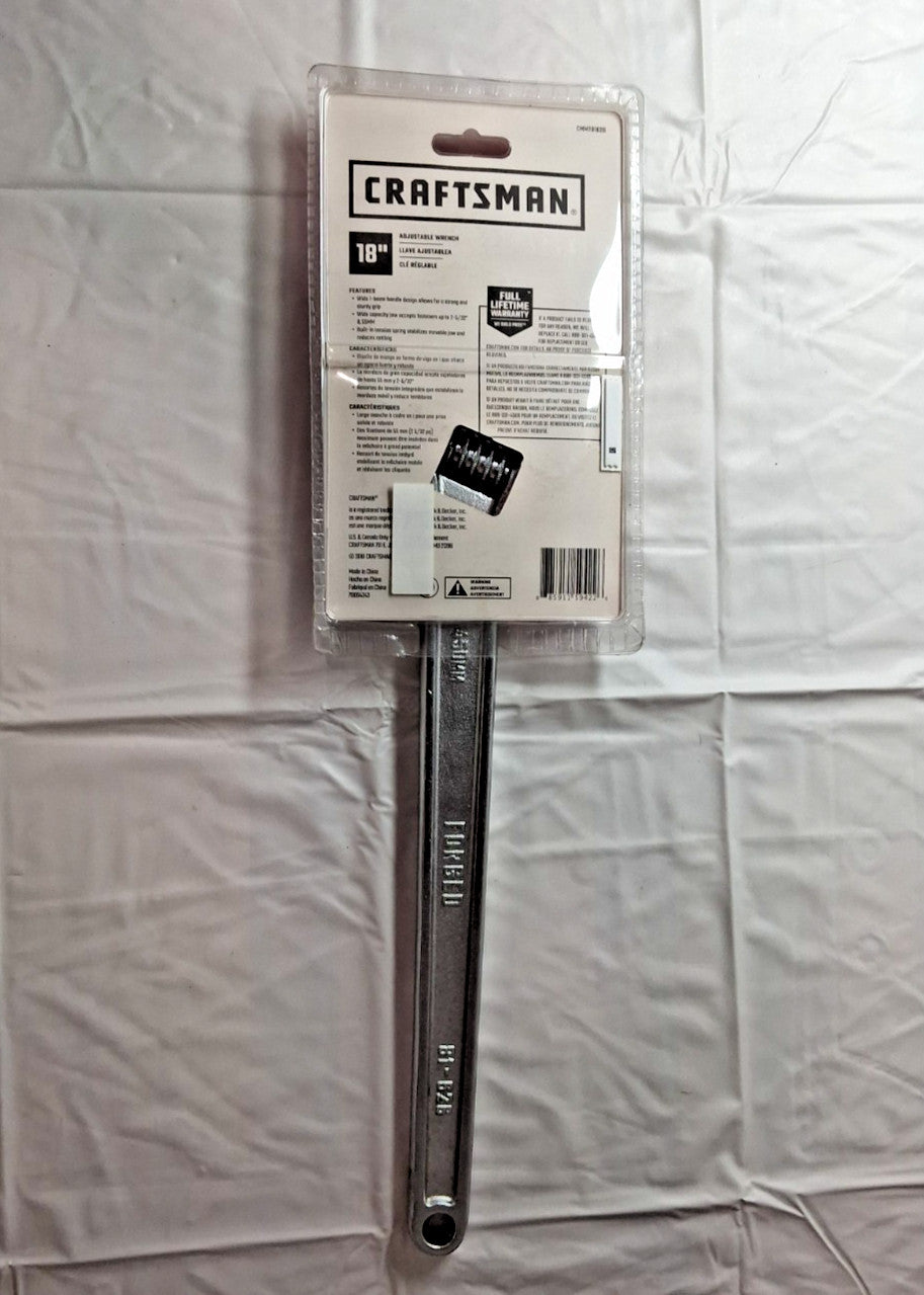 CRAFTSMAN 18" Steel Adjustable Wrench 2-5/32" Max Jaw CMMT81626