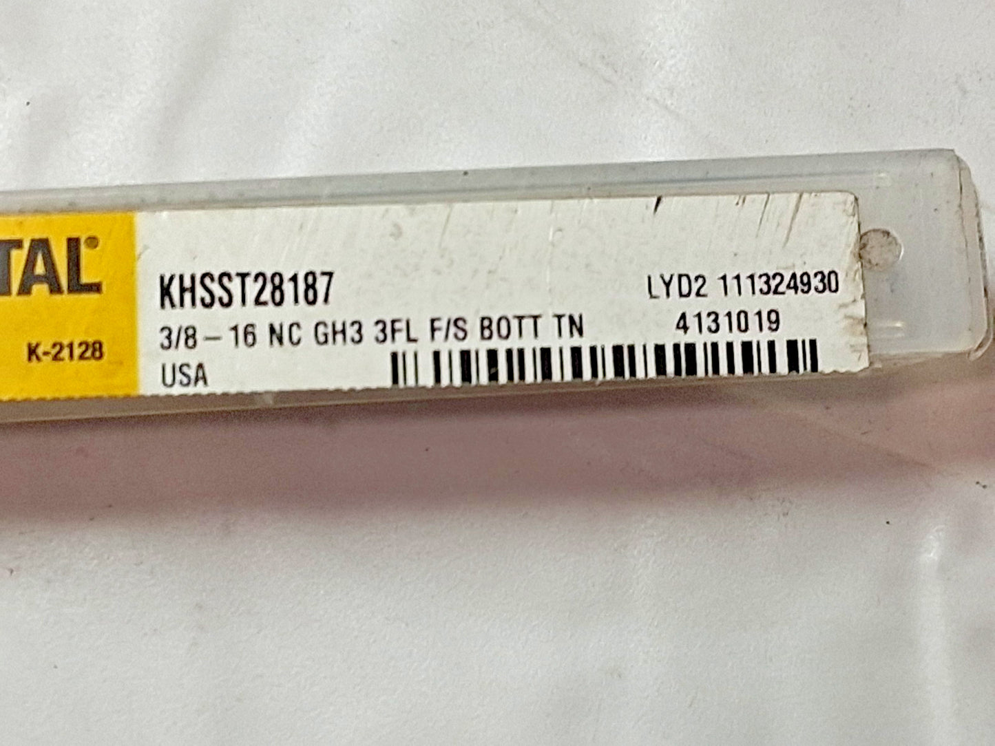 Kennametal Cobalt Spiral Flute Taps 3/8-16 UNC 3FL Bottoming Chamfer 4131019