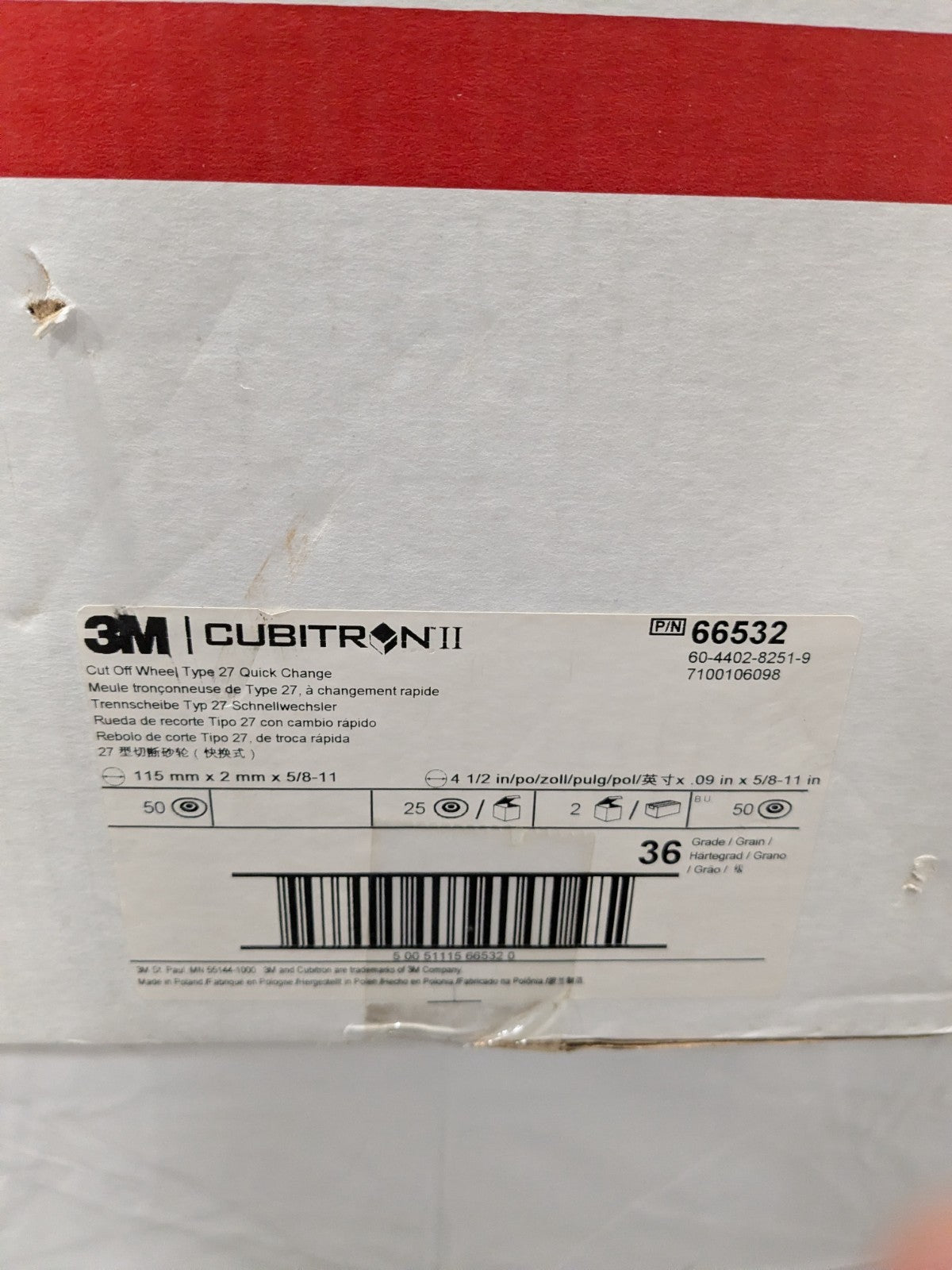 (50) 3M Cubitron II 4-1/2" x.090" x 5/8-11 Cut Off Wheel Type 27 66532