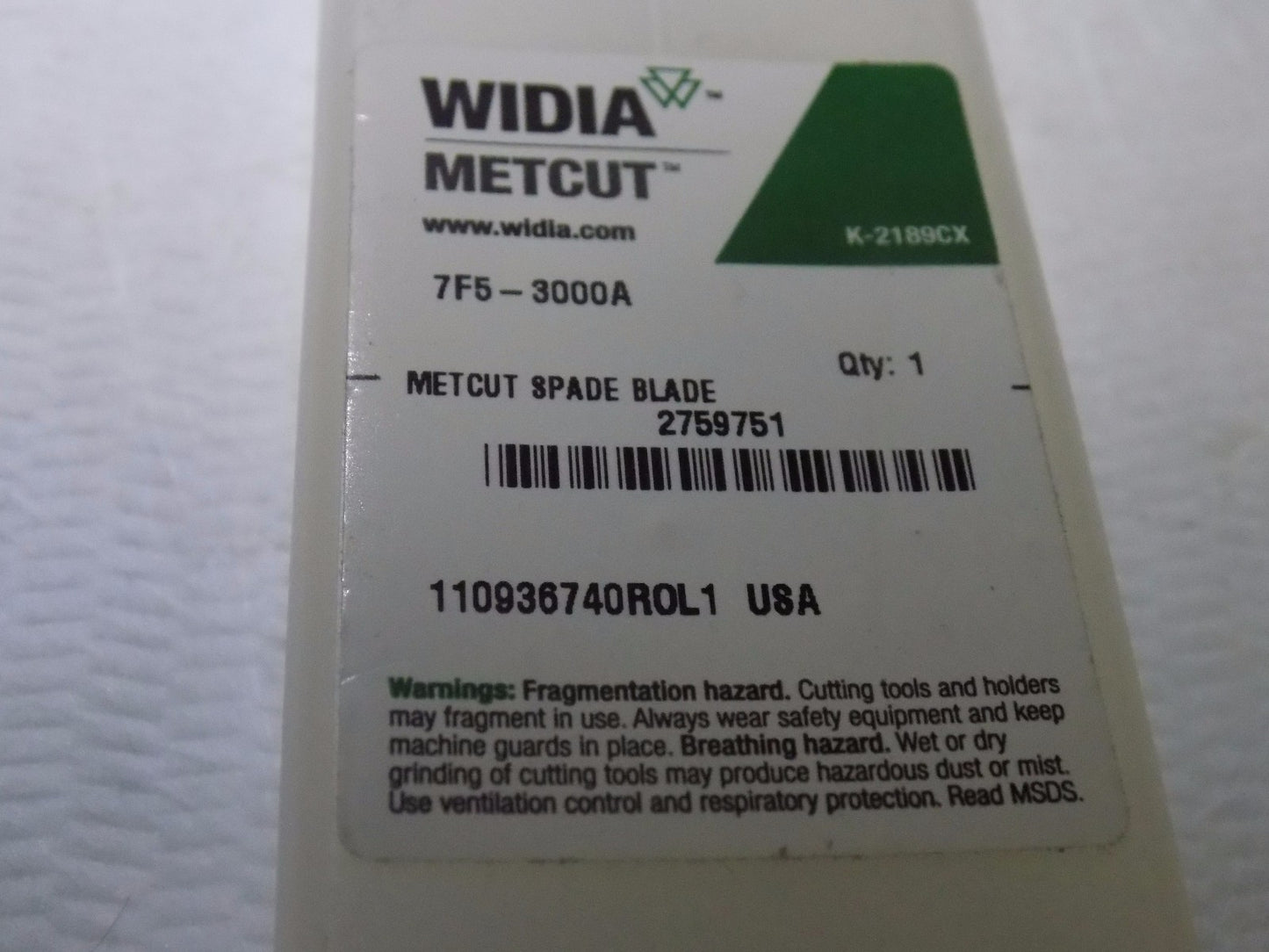 Widia Metcut Spade Blade Insert 3" TiAN144º Cobalt T15 0.4380" Thickness 2759751