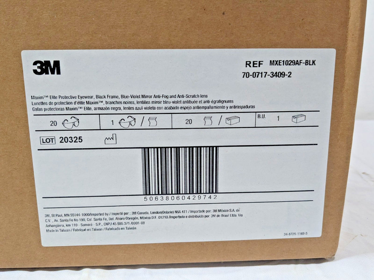 3M Maxim Elite Protective Eyewear Blk Fr Blue-Violet Mirror QTY 20 MXE1029AF-BLK