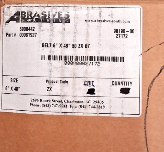 Zirconia Alumina Abrasive Belts 6x48" 50 Grit Coarse QTY10 6900044200081927