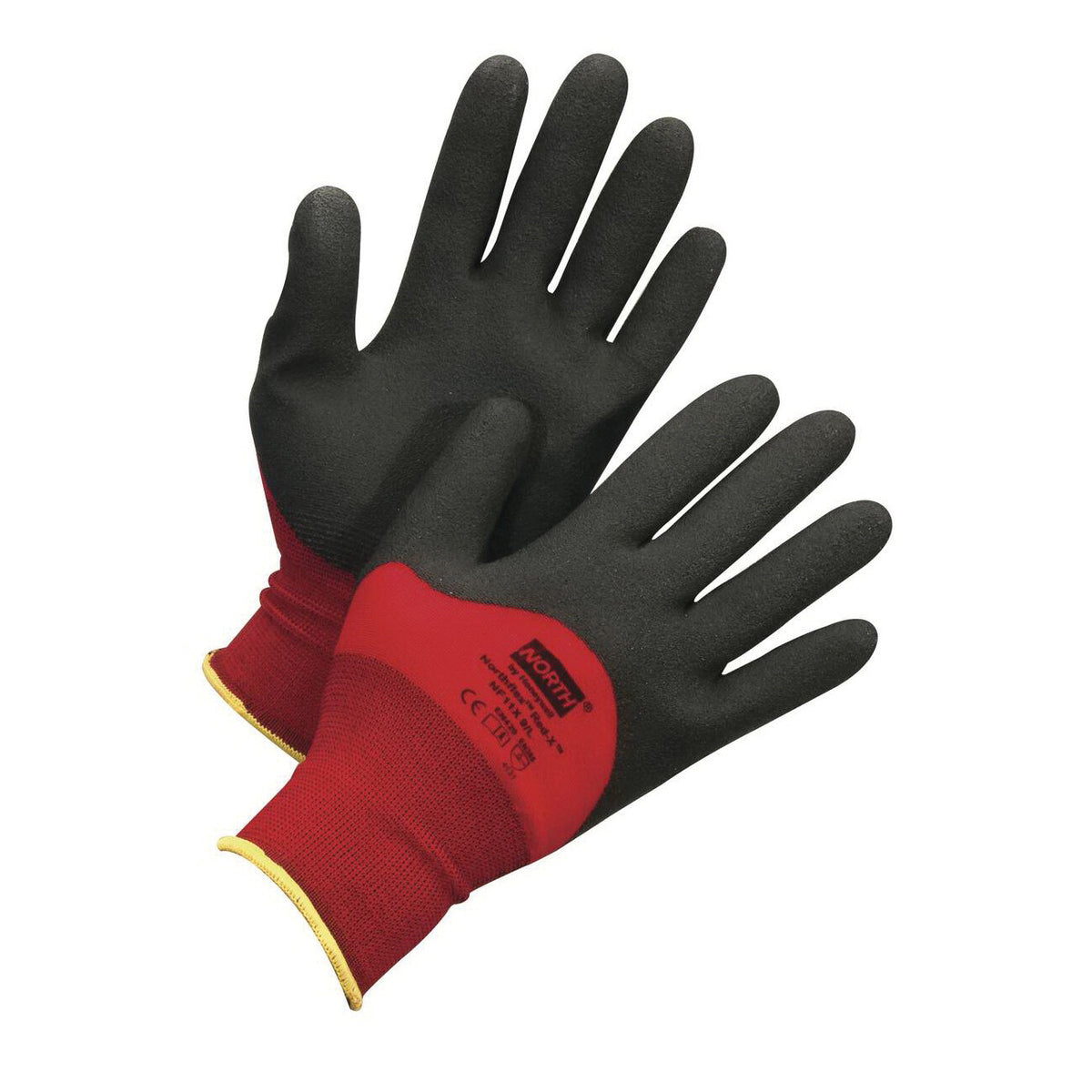 North Size XS Nylon Blend Work Gloves Palm & Fingers Coated Red/Black NF11X/6XS