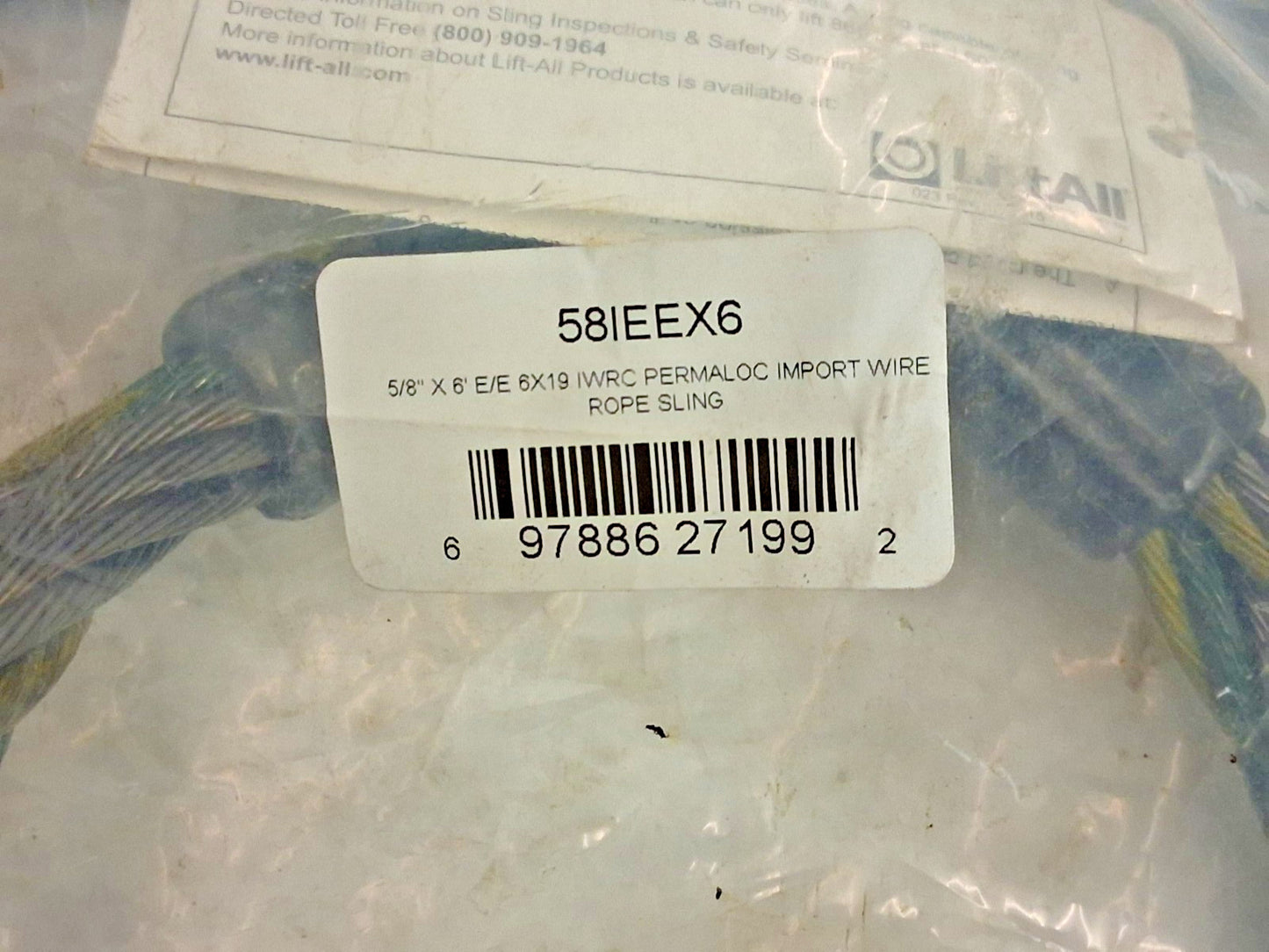 Lift-All Eye & Eye Wire Rope Sling 5/8" Dia 6ft Long 58IEEX6