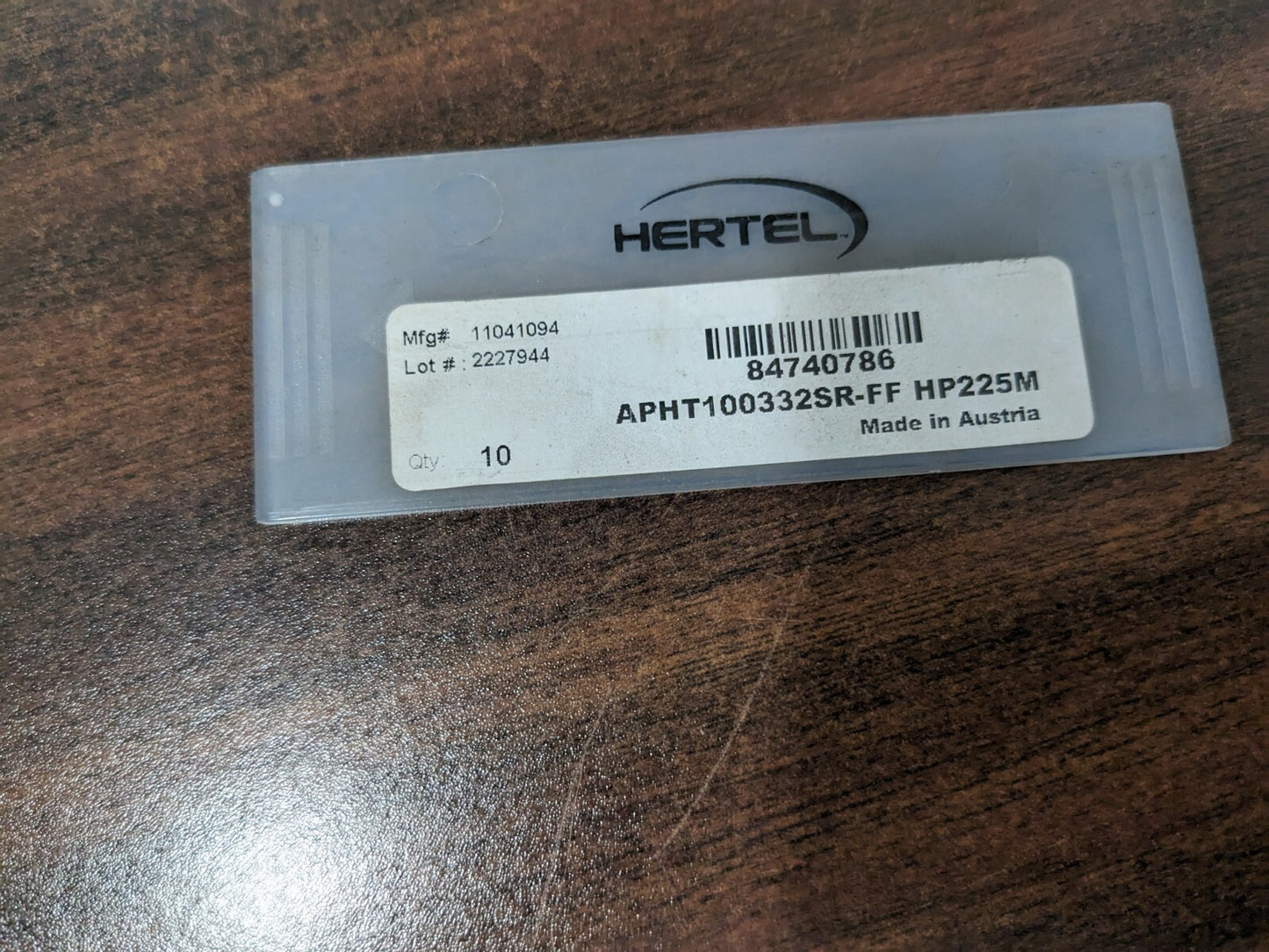 HERTEL Milling Insert 10ct APHT100332SRFF, HP225M, Solid Carbide 6000028