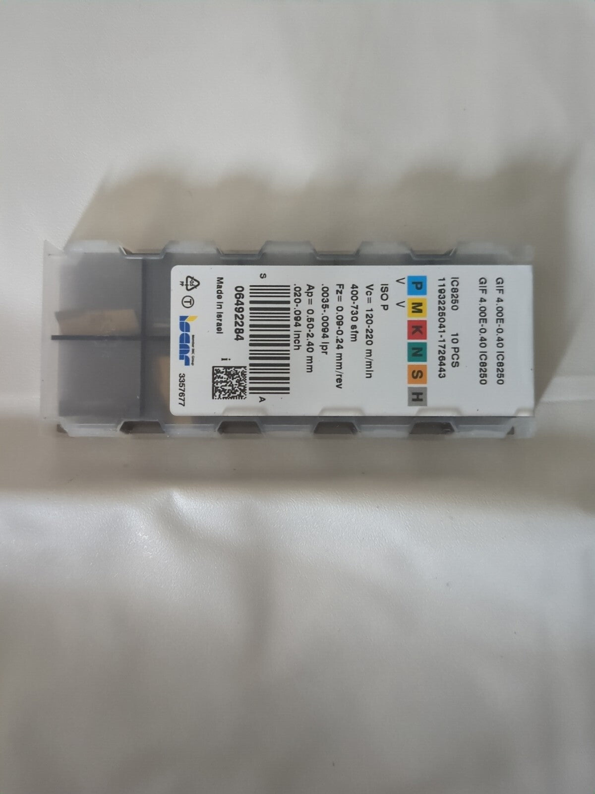 Iscar 10pc Grooving Inserts: GIF4.00E-0.40 IC8250, Carbide 6492284