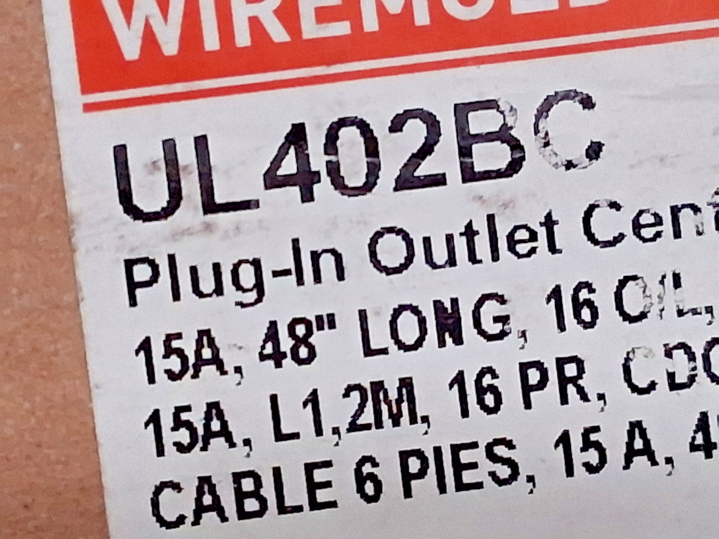 Wiremold Power Outlet Strip 16 Outlets 120 Volts 15 Amps 6ft Cord UL402BC