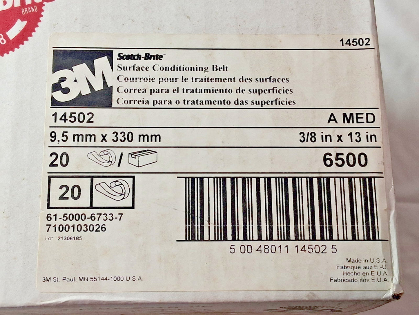 3M Aluminum Oxide Abrasive Belts QTY20 3/8" Wide 13" OAL 7100103026
