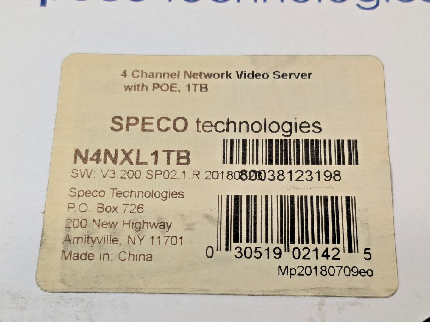 Speco 4-Channel Plug/Play Network Video Recorder w Built-In PoE 1TB N4NXL1TB