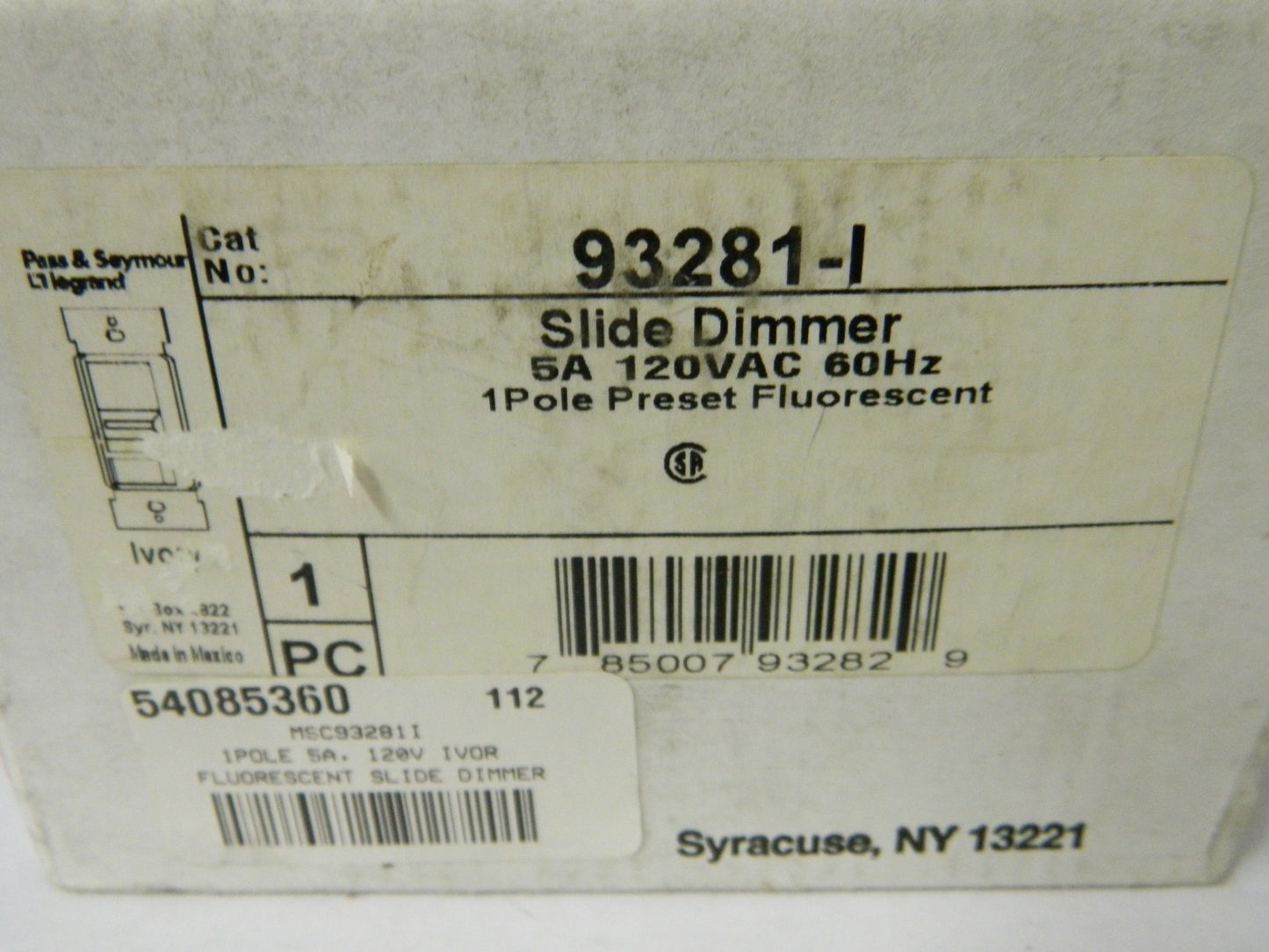Pass & Seymour 1-Pole 16A 120V Ivory Preset Slide Dimmer 93281-I