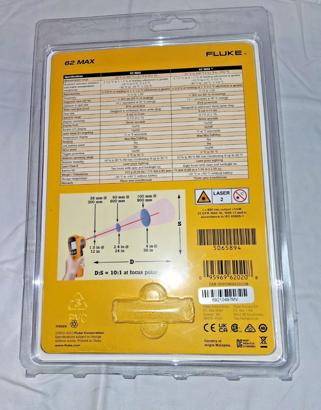 Fluke -30 to 500°C (-22 to 932°F) Infrared Thermometer FLUKE-62 MAX