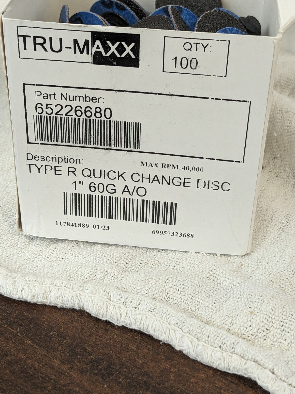 TRU-MAXX Quick-Change Disc100pk: TR, 1" Dia, 60 Grit, Aluminum Oxide 69957323688