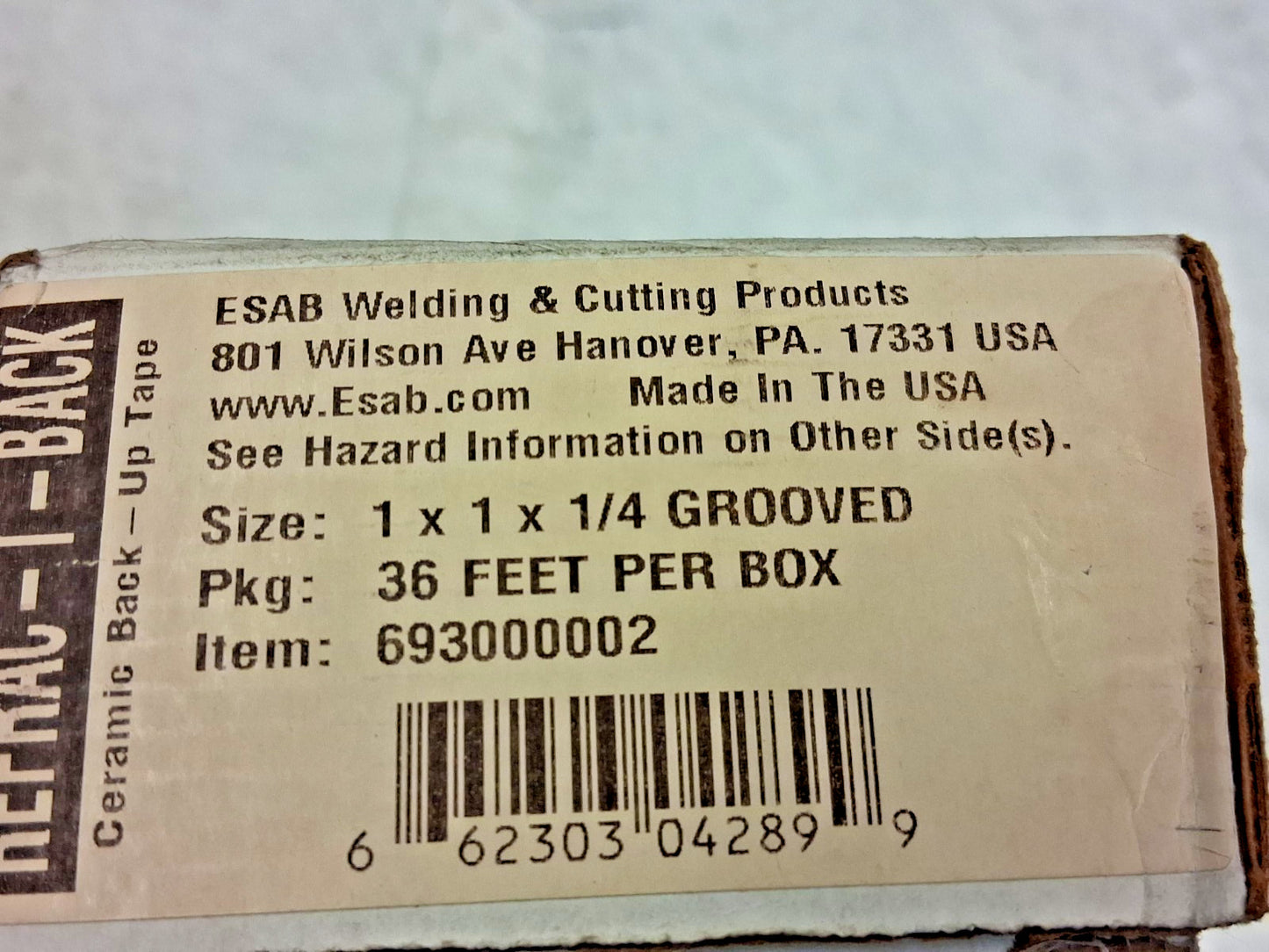 Tweco Grooved Ceramic Weld Backing 36 Packaging Feet per Box 1 Inch Long 6930000