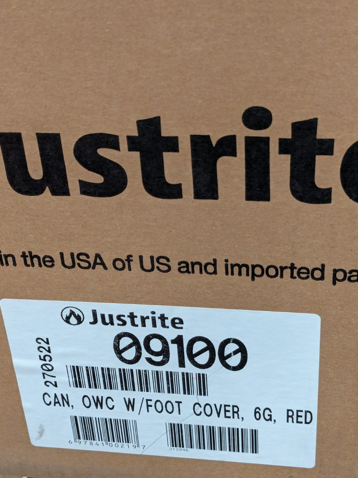 Justrite 6 Gallon Capacity, Galvanized Steel Disposal Can 09100