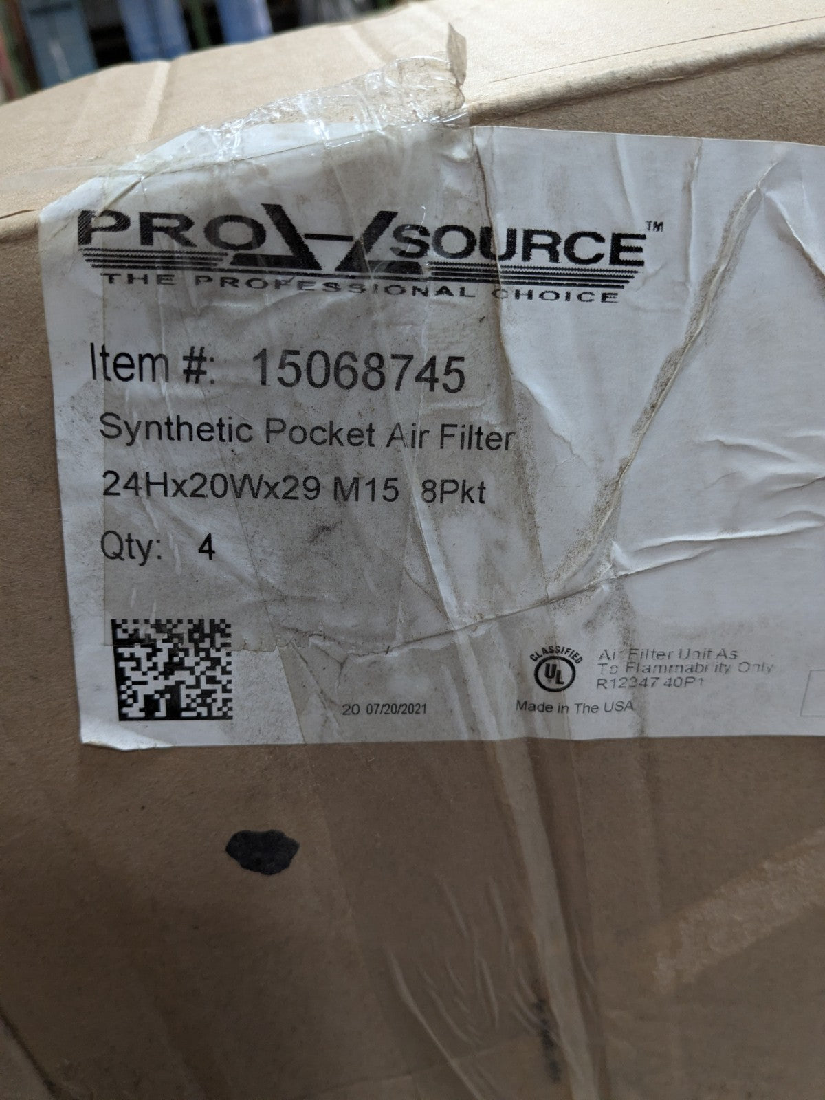 (4) PRO-SOURCE Bag Air Filter: MERV 15, 29" Deep, 20" Wide, 24" High PRO22581