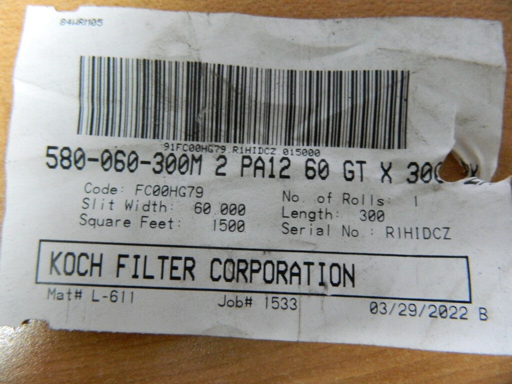 300' Long x 60″ Wide x 2-1/2″ Thick Fiberglass Paint Booth Air Filter Media Roll