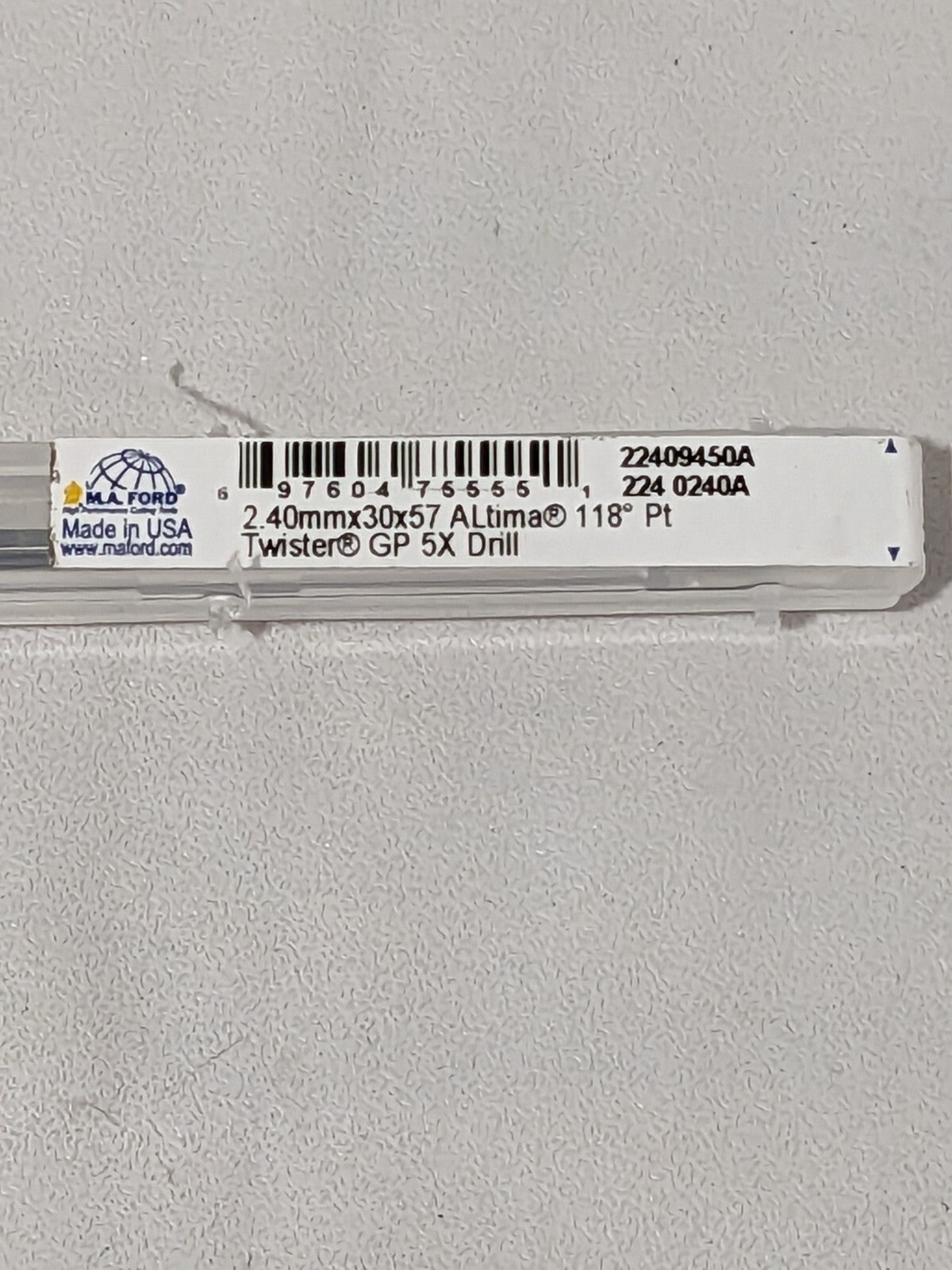 M.A. FORD Jobber Length Drill Bit: 2.40 mm (0.0945) Dia, 118º 22409450A