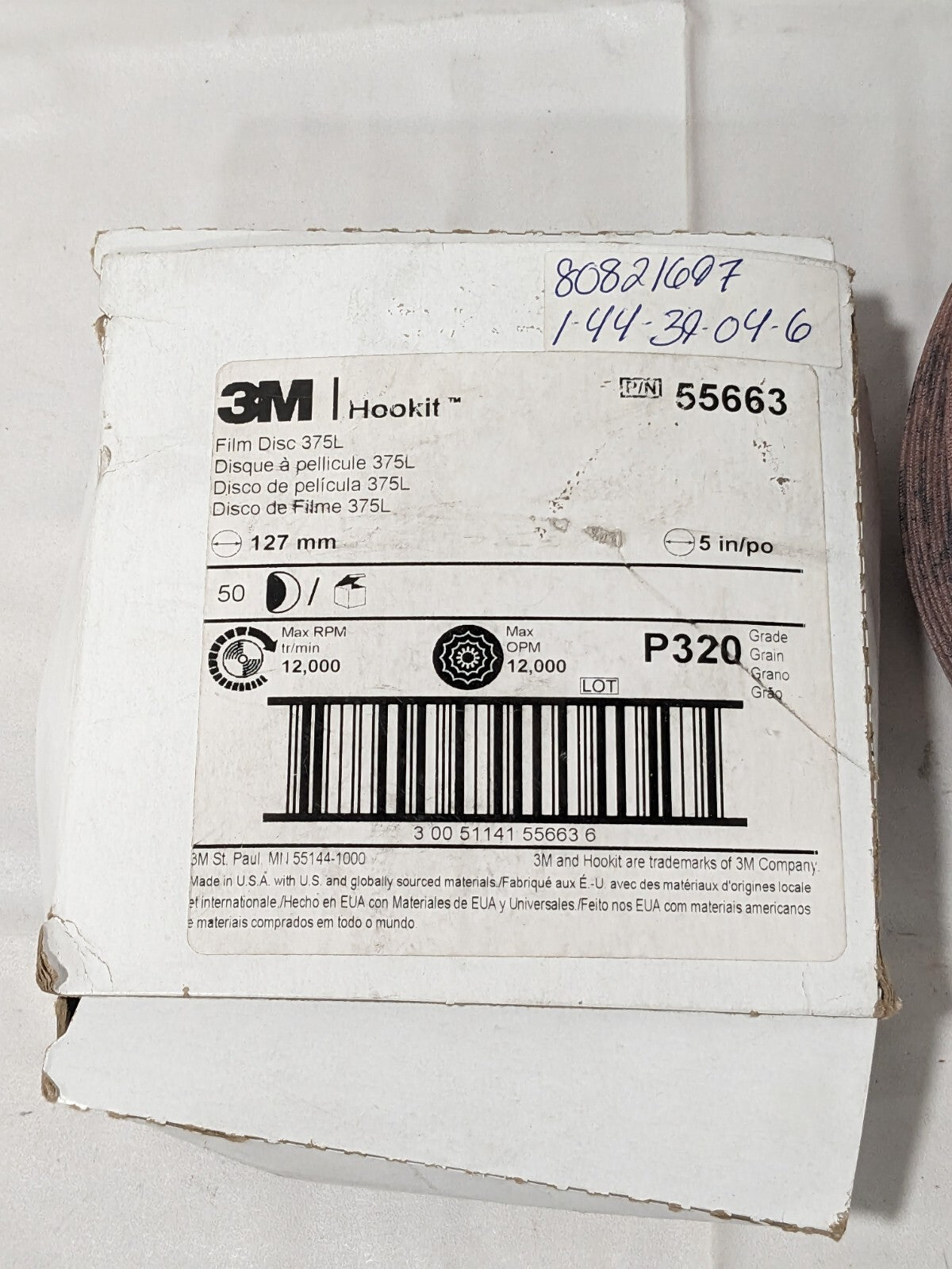 3M Hook & Loop Disc 5" Dia, 320G, Coated, Aluminum Oxide Qty 50 7100106