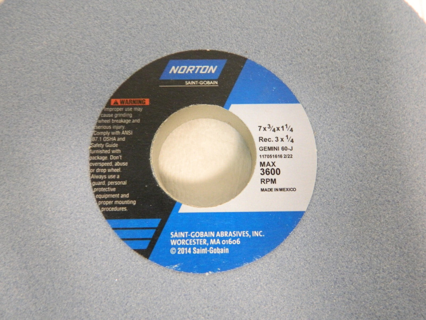 Norton 7" Diam x 1-1/4" Hole x 3/4" Thick Gemini 60 Grit J Grindi