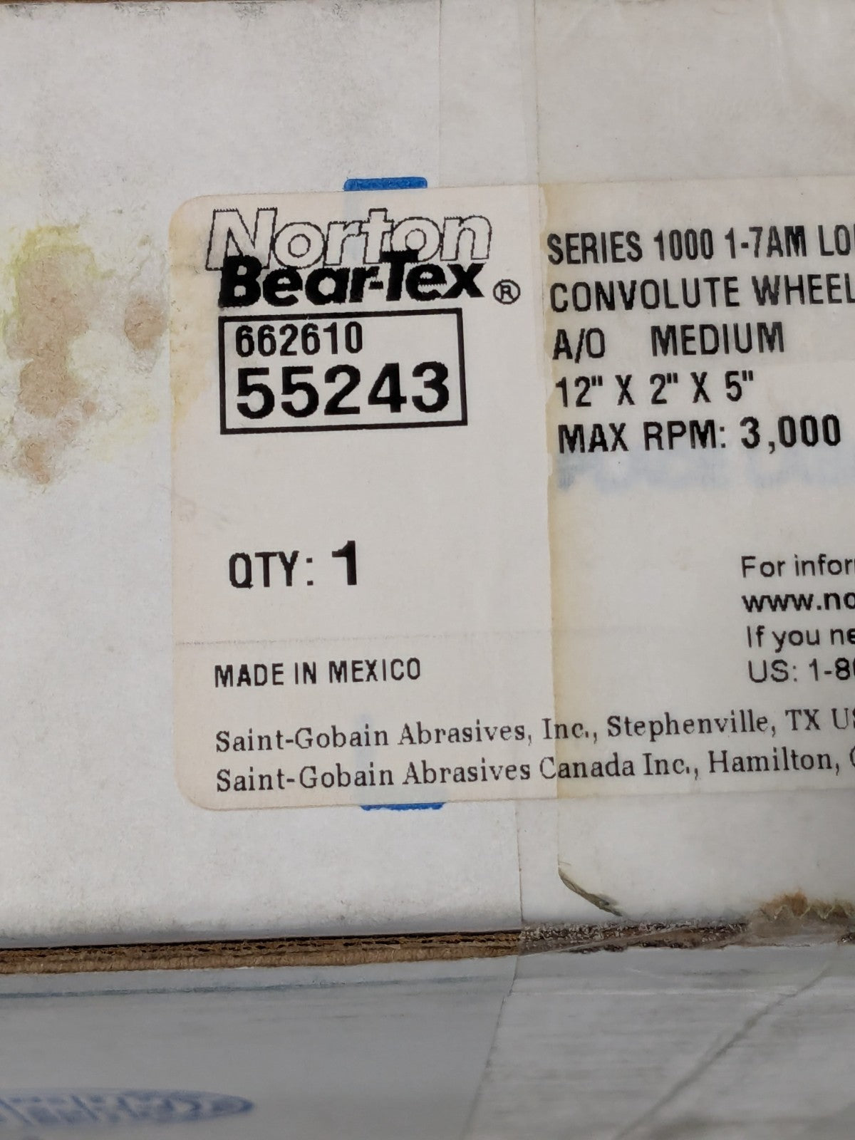 Norton Deburring Wheel: 12" Dia, 2" Face Width, 5" Hole, Density