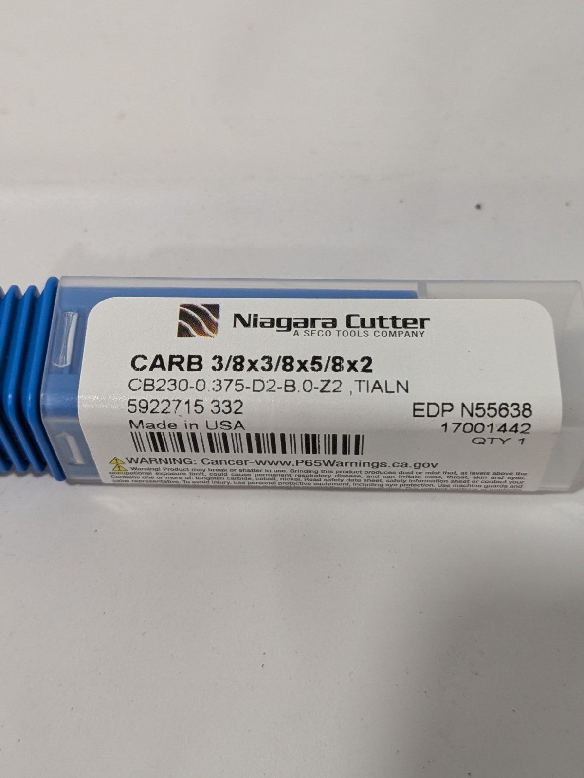Niagara Cutter Ball End Mill 3/8" Dia, 5/8" LOC, 2 Flute, Solid Carbid