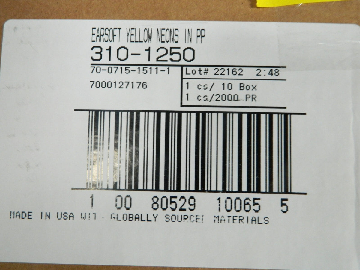 3M Earplugs 33DB 310-1250, Uncorded, Pillow Pack Qty 2000 Pairs 7000127176