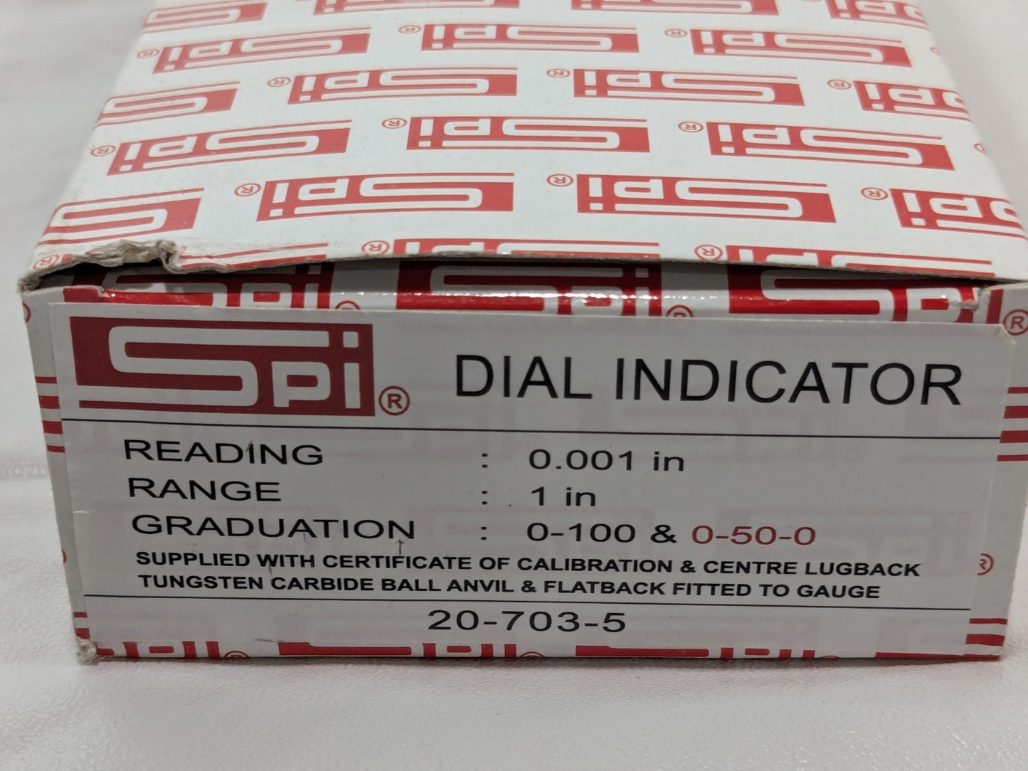 SPI Dial Drop Indicator 1" Range 0-100 & 0-50-0 Grad 0.001" Readin