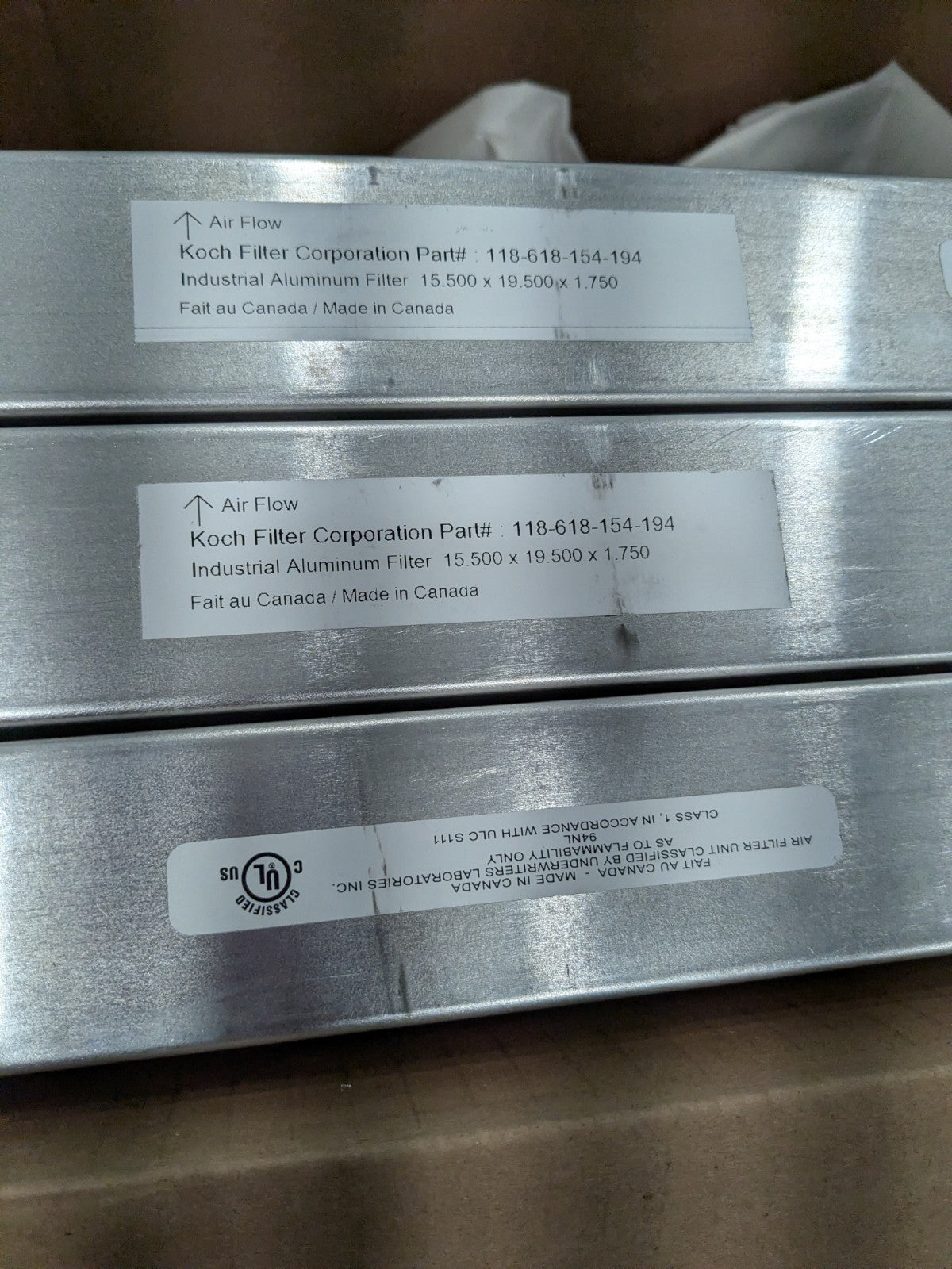 Koch Pleated Air Filter: Permanent, MERV 7, 16" X 20" X 2" Qty 3