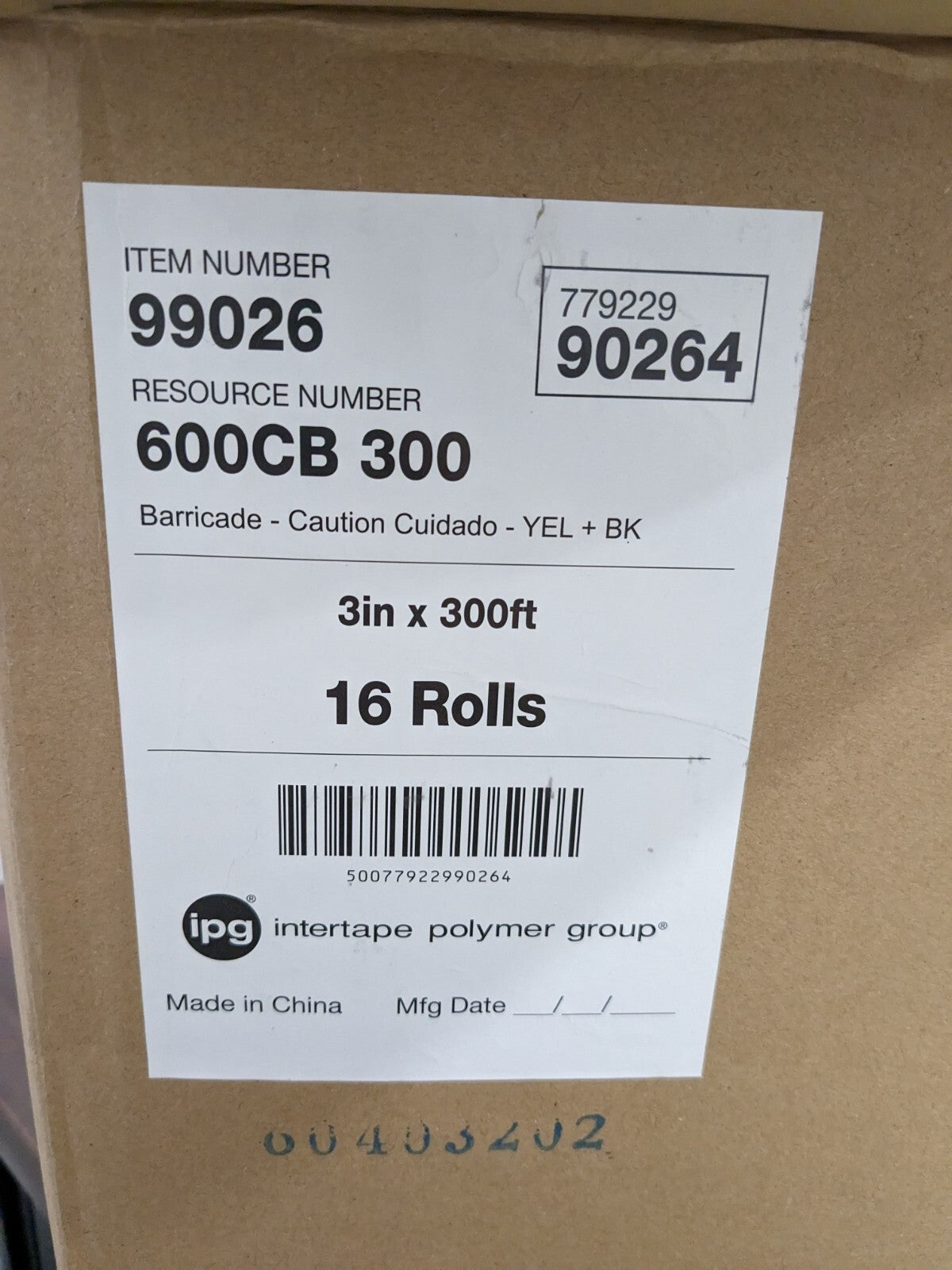 16Rolls of 3 x 300 Intertape Barricade Ribbon Caution 600CB300