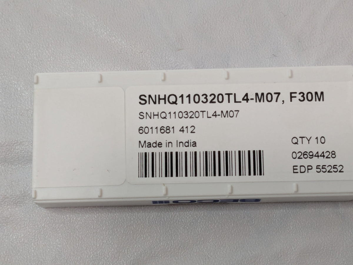 Seco Carbide Milling Inserts SNHQ110320TL4-M07 F30M QTY 10 Pcs 02694428