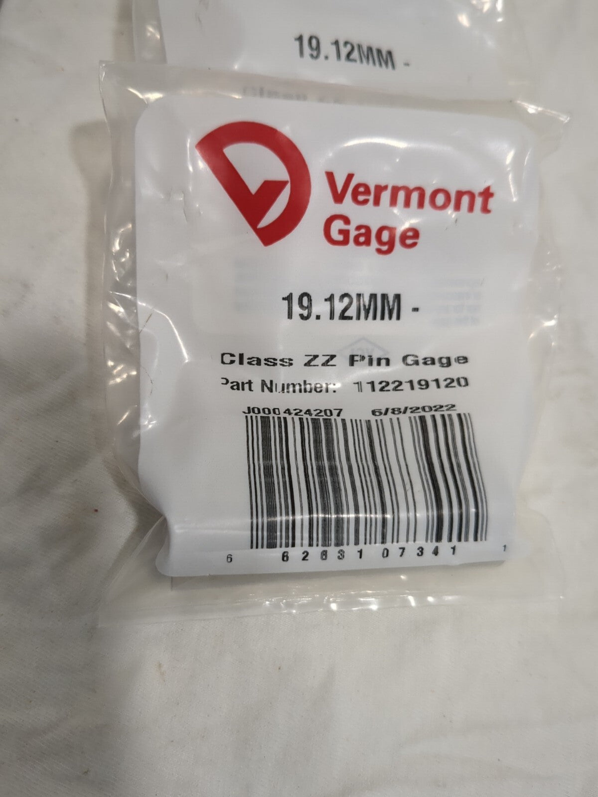 VERMONT GAGE 2pk Class ZZ Minus Plug&Pin Gage 19.12 mm Dia 2"OAL 112219120