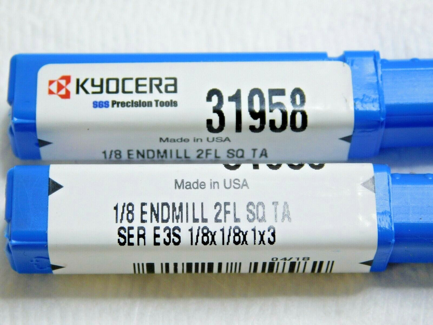 Kyocera SGS Carbide End Mills SQ RH Series 3EL AlTiN 1/8"x1"x3" 2