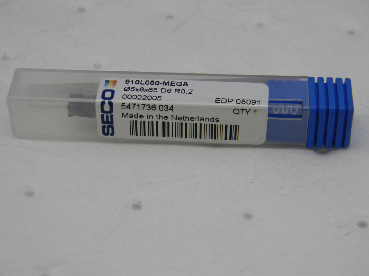 SECO 5mm Diam 3 Flute Solid Carbide 0.2mm Corner Radius End Mill 00022005