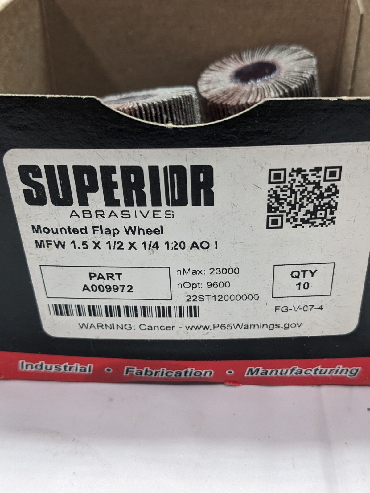 Superior Mounted Flap Wheel 1-1/2" Dia, 1/2" Face Width, 120 Grit Qty 10 A009972