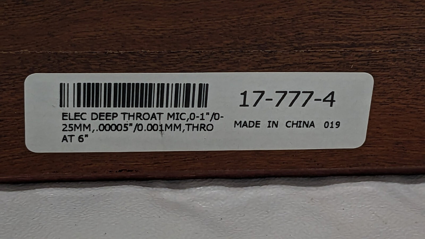 SPI Digital Deep Throat Micrometer 0-1" Range X 6" Throat Depth 17-777-4