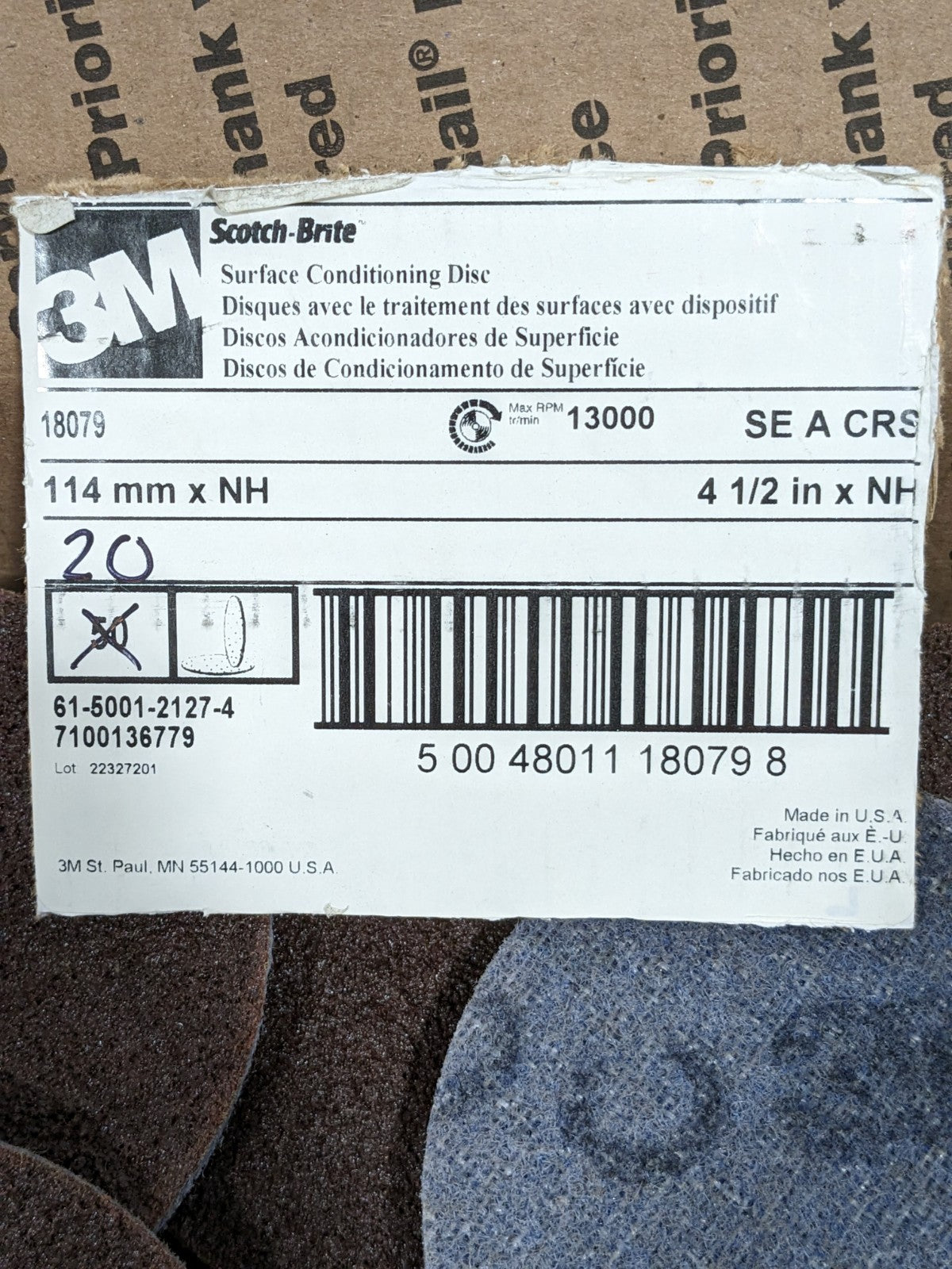3M Hook & Loop Disc: 4-1/2" Dia, Non-Woven, Aluminum Oxide Qty 20 7100136779