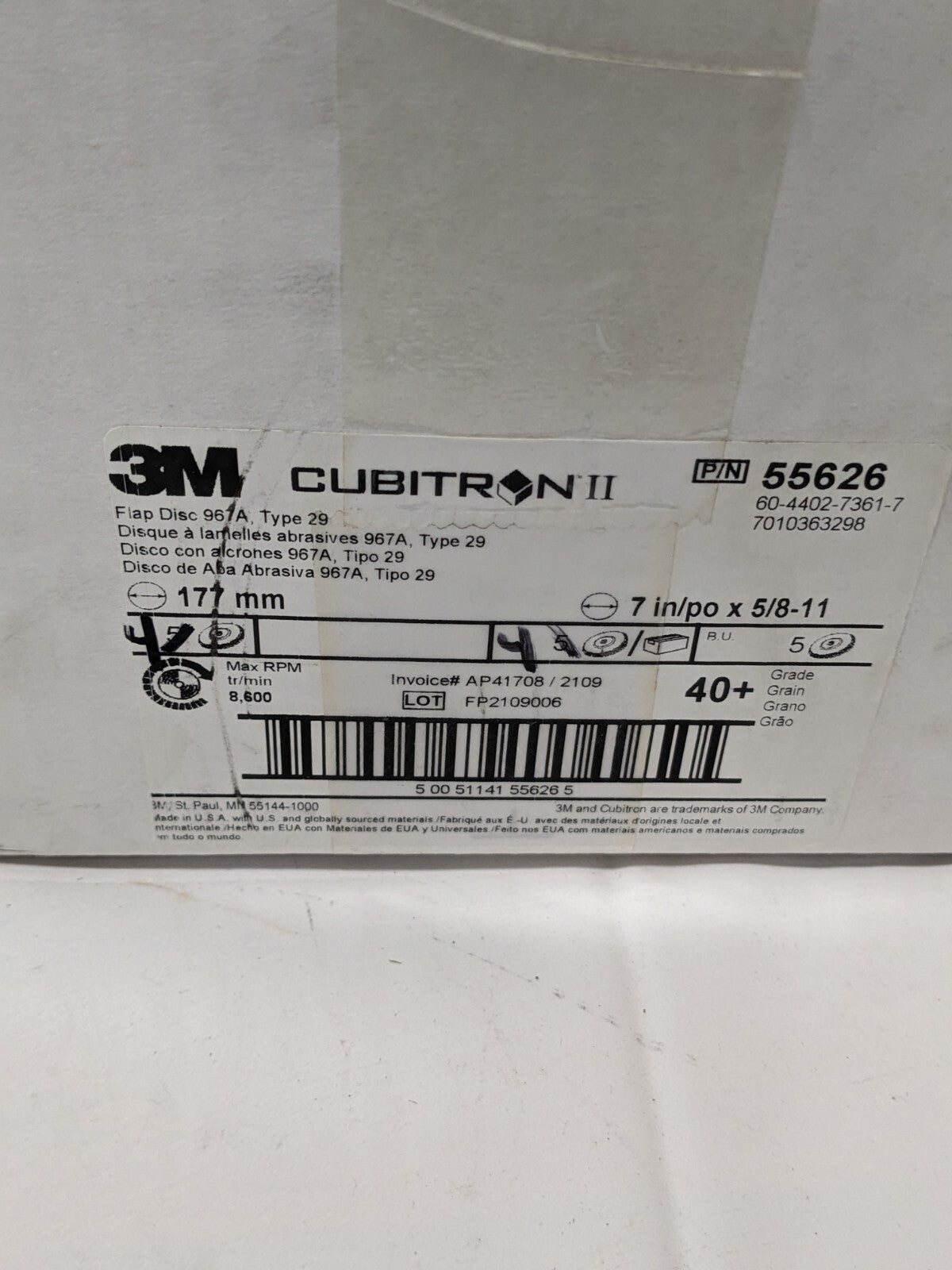 3M Flap Disc: 7" Dia, 40 Grit, Premium Ceramic Alumina, Type 29 Qty 4 7010363298