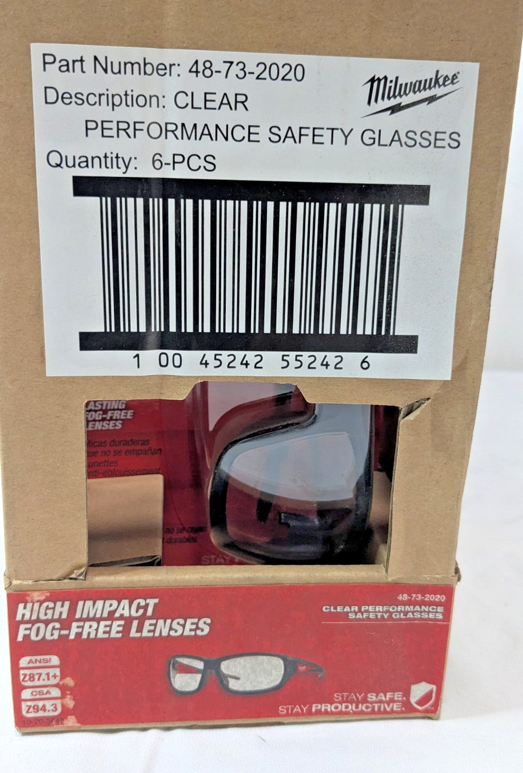 BOX OF 6 Milwaukee Performance Clear Safety Glasses Fog-Free Lenses 48-73-2020