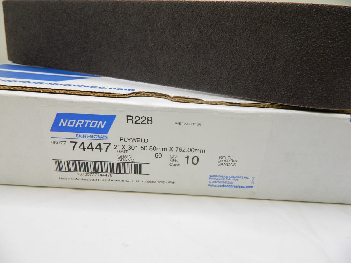 NORTON Abrasive Belt 2" W, 30" L, 60 Grit, Aluminum Oxide Qty 10 78072774447