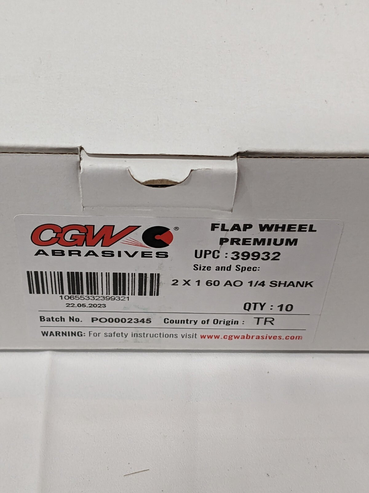 CGW Mounted Flap Wheel: 2" Dia, 1" Face Width, 60 Grit Qty 10 39932