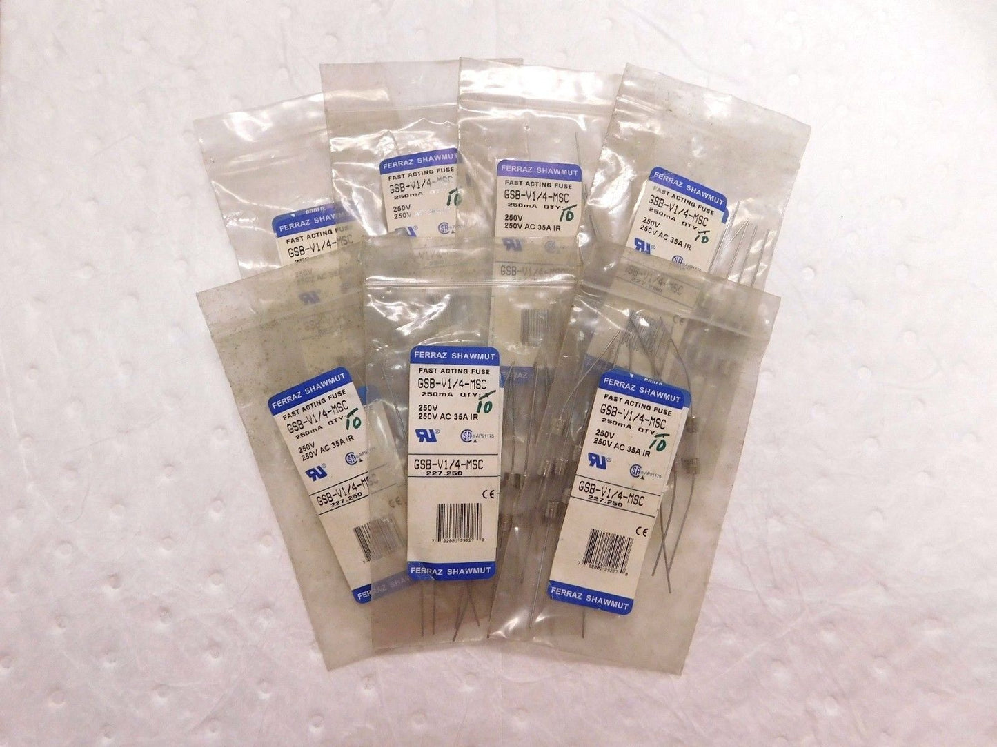 Ferraz Shawmut Fast Acting Mini Glass Fuse 250V 0.25A 10PK #GSB-V1/4